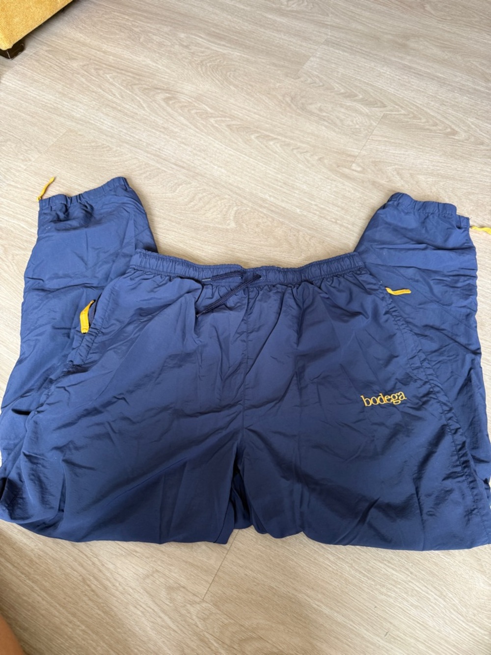 Bodega Men's Navy Joggers with Yellow Accents